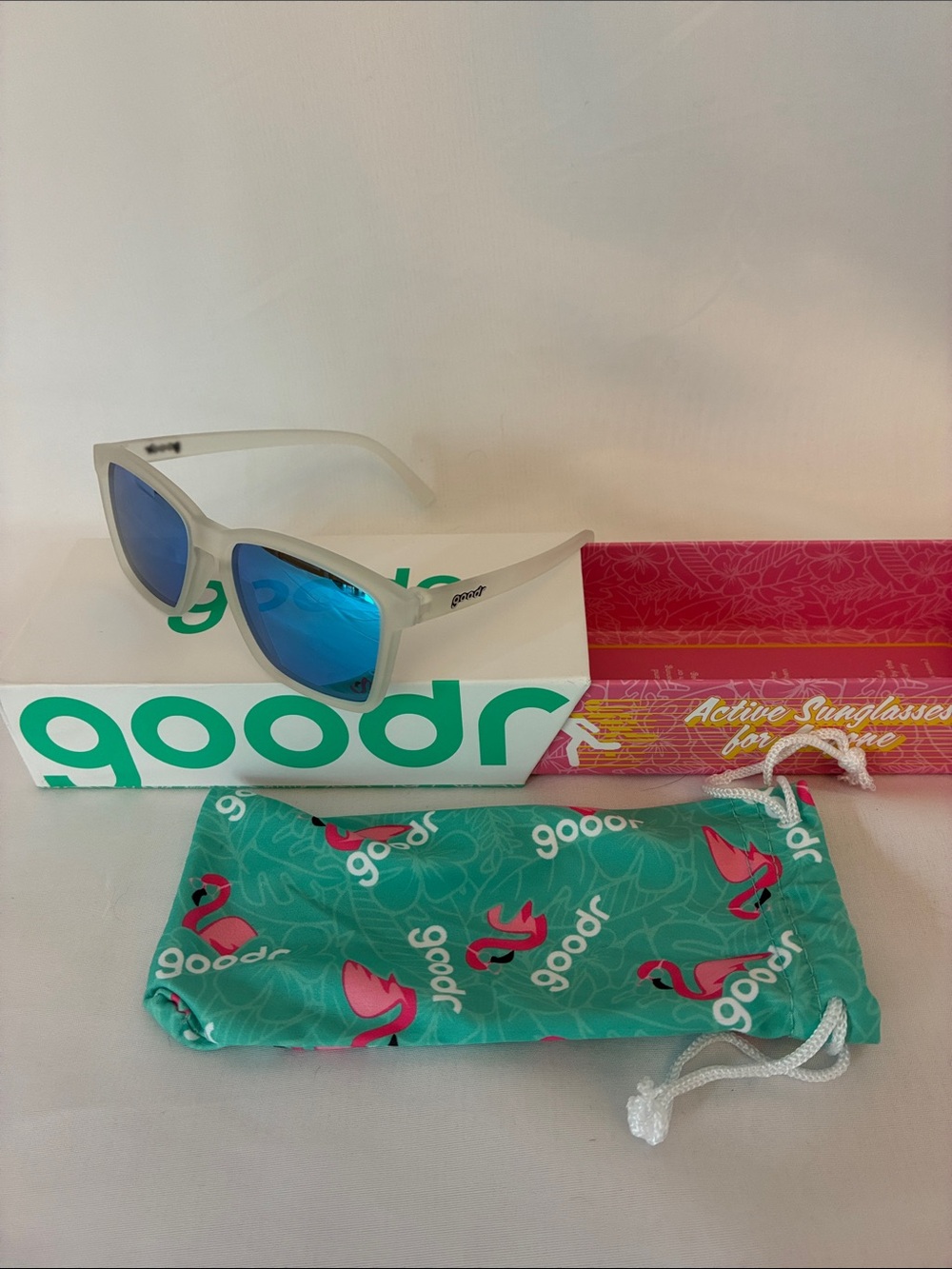 Goodr White/Clear Frame Blue Lens Sunglasses